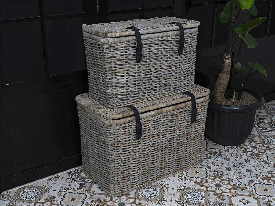 Acessorios De Arrumacao | OZAIA Conjunto De 2 Malas Em Kubu De C80 X L45 X A55 Cm E C70 X L35 X A45 Cm Cor Cinza Natural - Nefta