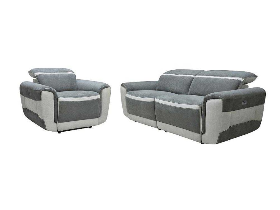 Conjunto Sofa E Poltrona | Vente-unique Sofa De 3 Lugares E Poltrona Articulados Eletricos Tecido Cinzento-Escuro - Orietto