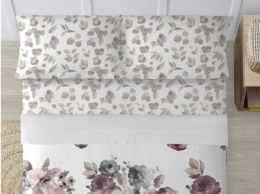 Roupa De Cama | Purline Drap De Dessus 100% Coton 1 Piece Blanc A Fleurs Pastels 220X240