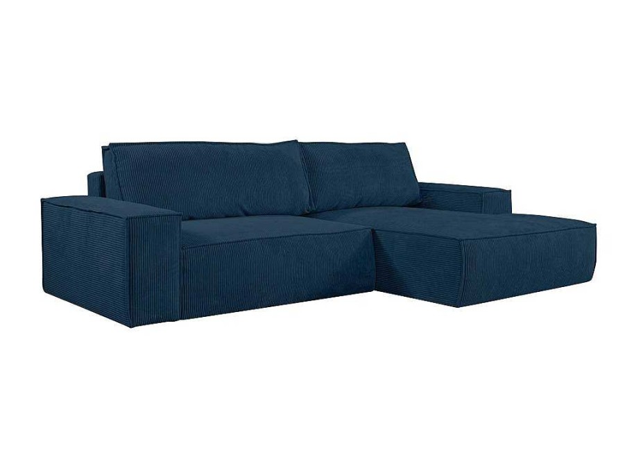 Sofa De Canto | Vente-unique Sofa De Canto Convertivel Em Veludo Canelado Azul Amelia Da Pascal Morabito Canto Direito