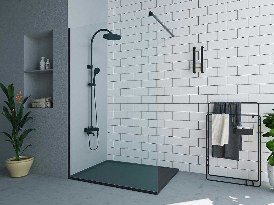 Painel De Duche | Shower & Design Painel De Duche A Italiana Preto Mate De Estilo Industrial 120X200 Cm - Daren