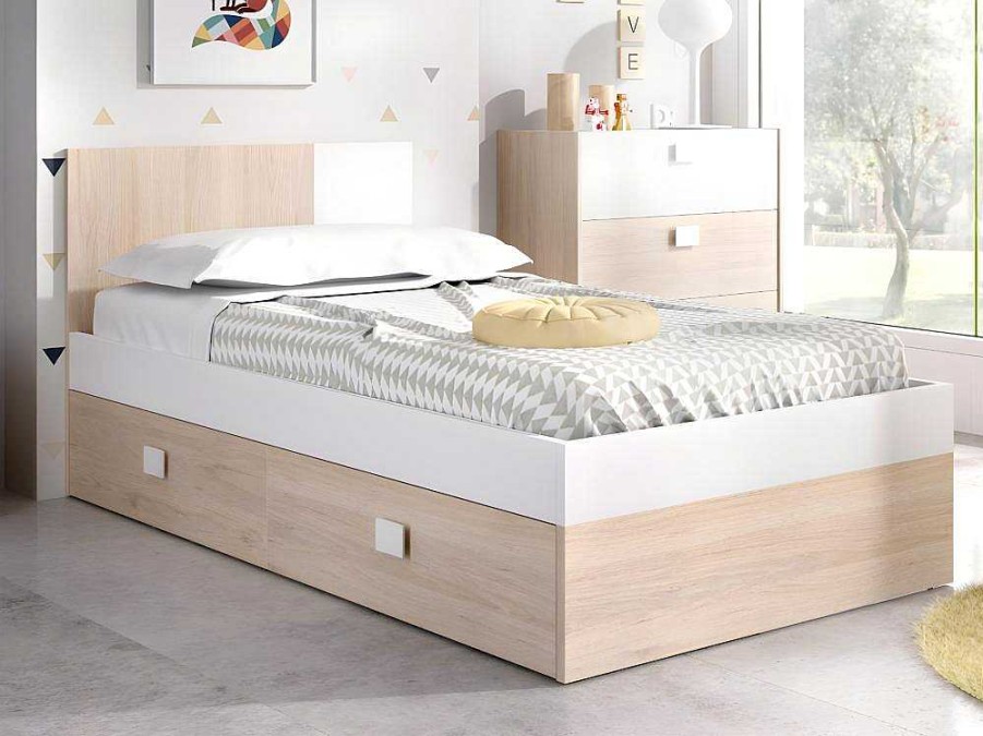 Cama Dupla | Vente-unique Cama Para Criancas 2X90X190 Cm Em Natural E Branco - Sonia