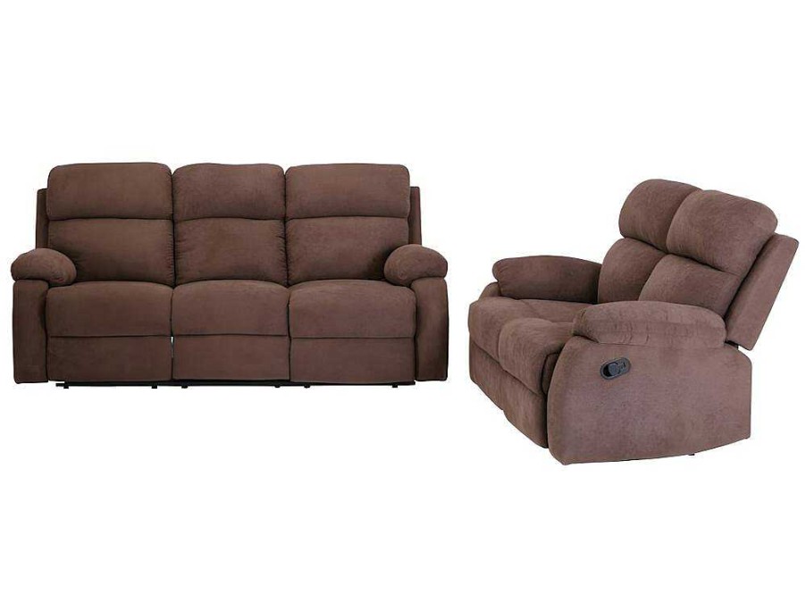 Conjunto De Sofa | Vente-unique Sofa De 3+2 Lugares Relax Manual Em Tecido Castanho - Tolzano