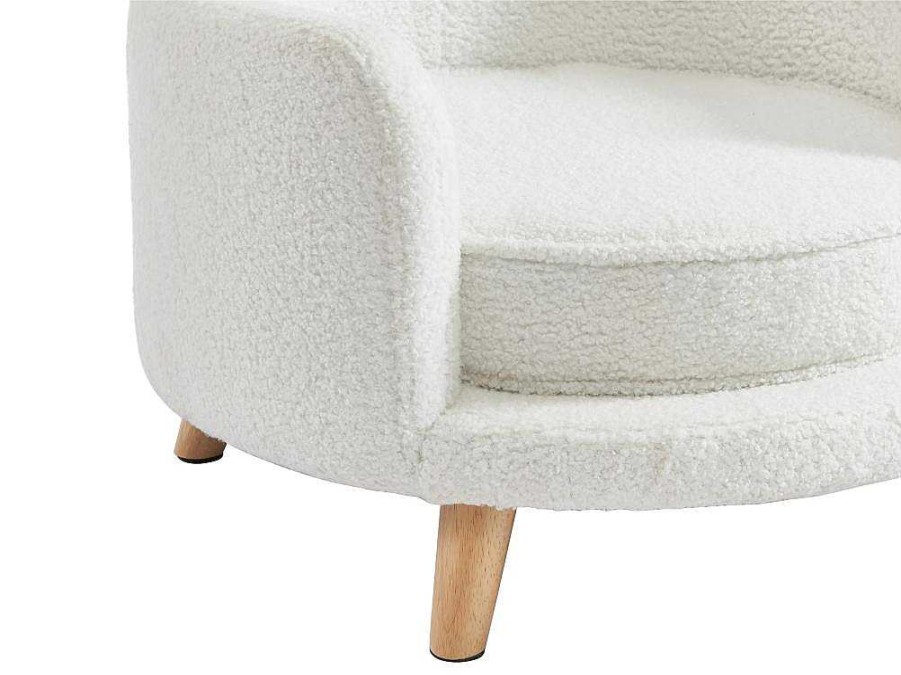 Acessorios Para Animais De Estimacao | Vente-unique Sofa Para Animais Em Tecido Boucle E Pes De Madeira D.56 X A.35 Cm Branco - Misia