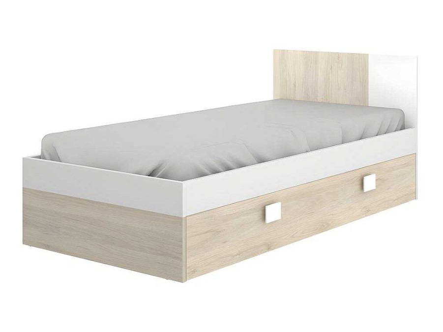 Cama Dupla | Vente-unique Cama Para Criancas 2X90X190 Cm Em Natural E Branco + Sommier + Colchoes - Sonia