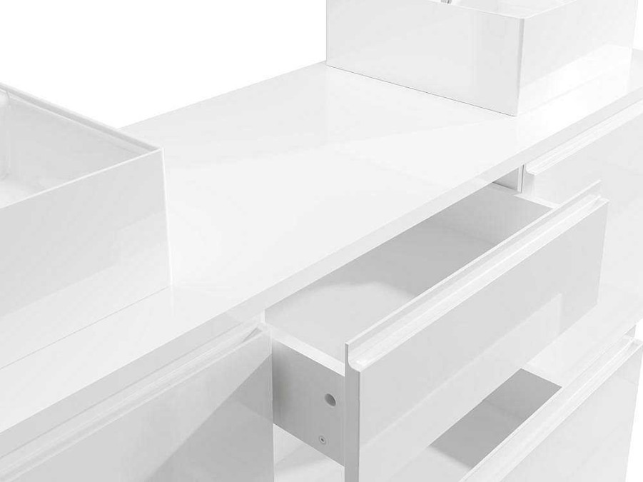 Movel Lavatorio Duplo | Vente-unique Conjunto Suspenso Para Casa De Banho Com Lavatorio Duplo E Espelhos Cor Branco - Jimena