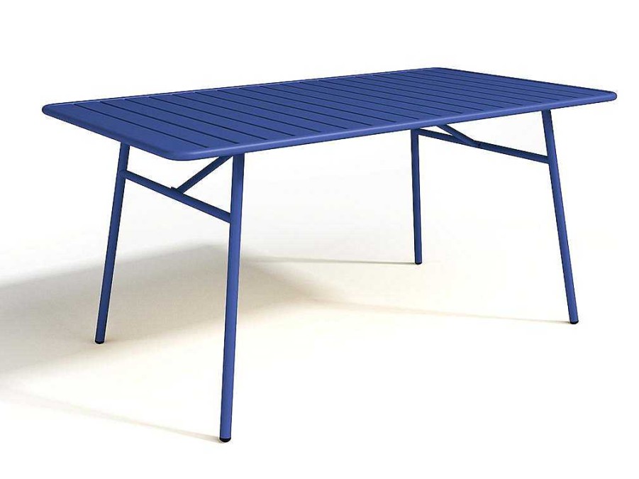 Conjunto Mesa E Cadeiras De Jardim | MYLIA Conjunto De Jantar De Jardim Em Metal, Uma Mesa C. 160 Cm Com 2 Cadeiroes Empilhaveis E 4 Cadeiras Empilhaveis Azul-Escuro - Mirmande