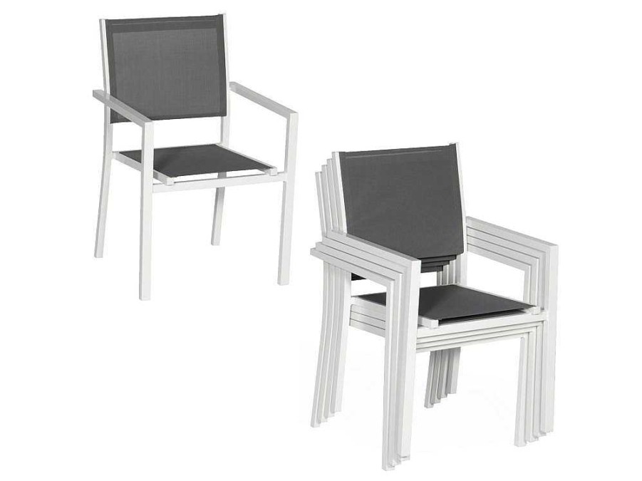 Conjunto Mesa E Cadeiras De Jardim | Happy Garden Conjunto De 8 Cadeiras De Aluminio Branco - Textileno Cinzento