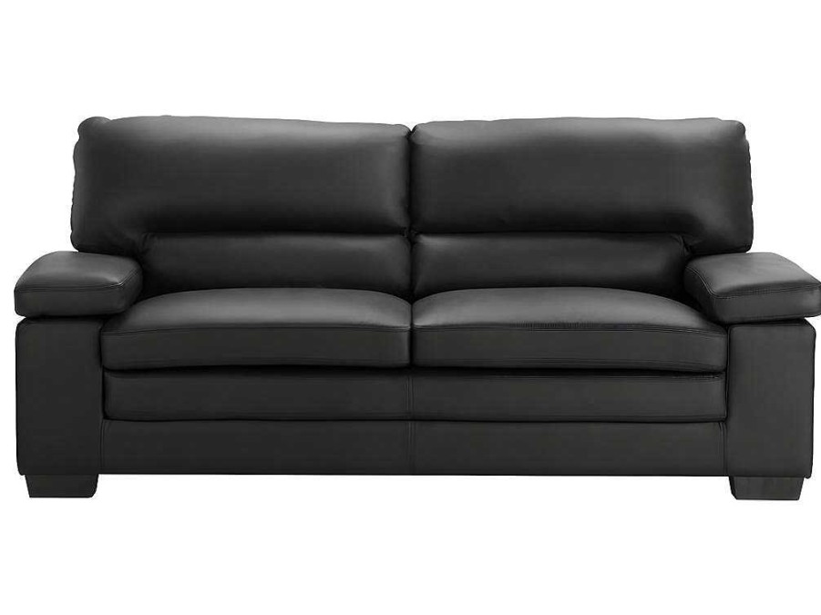 Conjunto Sofa E Poltrona | Vente-unique Sofa 3+1 Lugares Em Pele De Bufalo Preto - Mimas