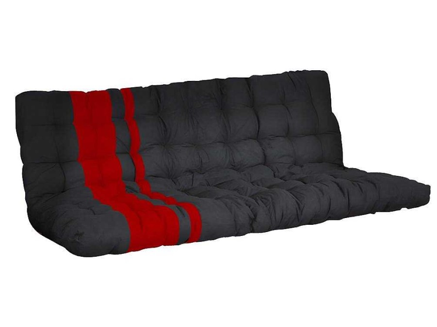 Cama Alta | Vente-unique Cama Alta 90 X 190 Cm Com Banco Convertivel Em Metal Preto E Vermelho E Futon - Modulo V