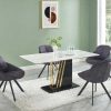 Mesa De Jantar | Vente-unique Mesa De Jantar 6 Lugares Em Ceramica E Mdf Efeito Marmore Branco, Dourado E Lacado A Preto - Ballarat