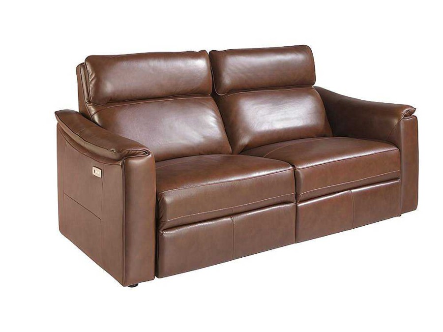 Sofa De 2 Ou 3 Lugares | Angel Cerda Sofa 3 Lugares Pele Castanha Com Relax 6166