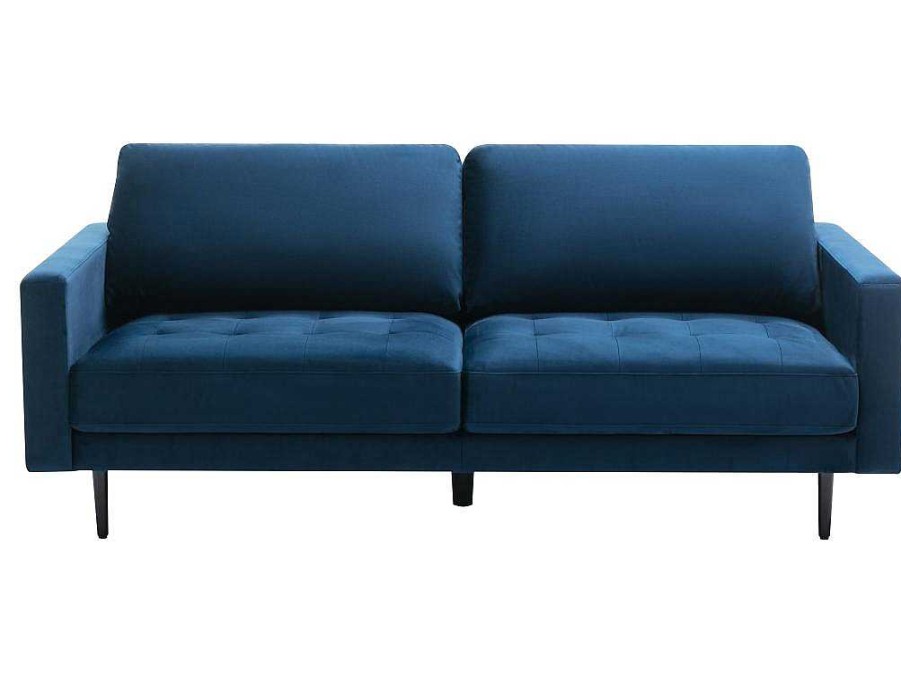 Sofa De 3 Lugares | Vente-unique Sofa De 3 Lugares Em Veludo Azul - Estela