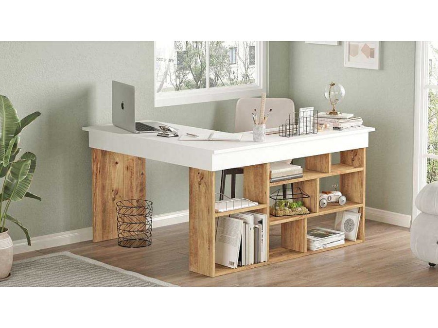 Secretaria | Venprodin Prateleiras Tywin Para Mesa Moderna - Venprodin - Pinho 115 Cm - Branco