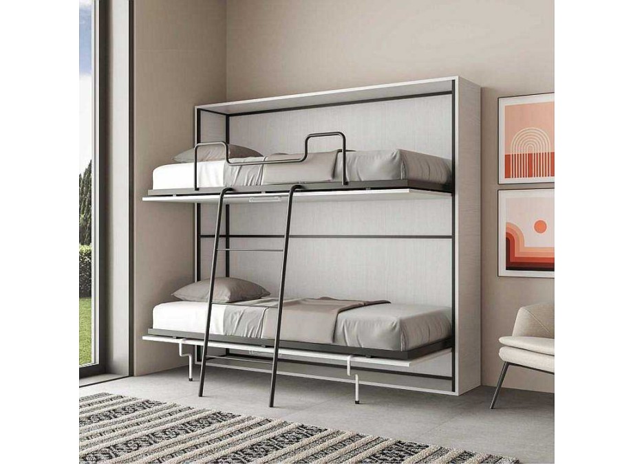 Cama Rebativel | ITAMOBY Cama Retratil Beliche Solteiro Horizontal Kando Com Colchoes Cinza Branca