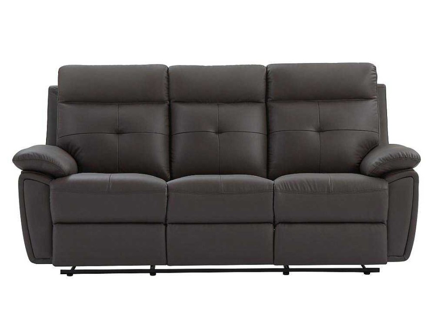 Sofa De Relaxamento Manual | Vente-unique Sofa De 3 Lugares Articulado Em Pele Castanho - Vineta