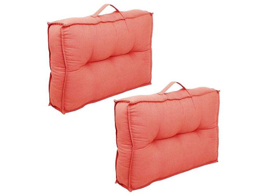 Decoracao De Jardim | OZAIA Conjunto De 2 Almofadas Para Paletes Em Algodao 40 X 60 X 12 Cm Cor Coral - Baila