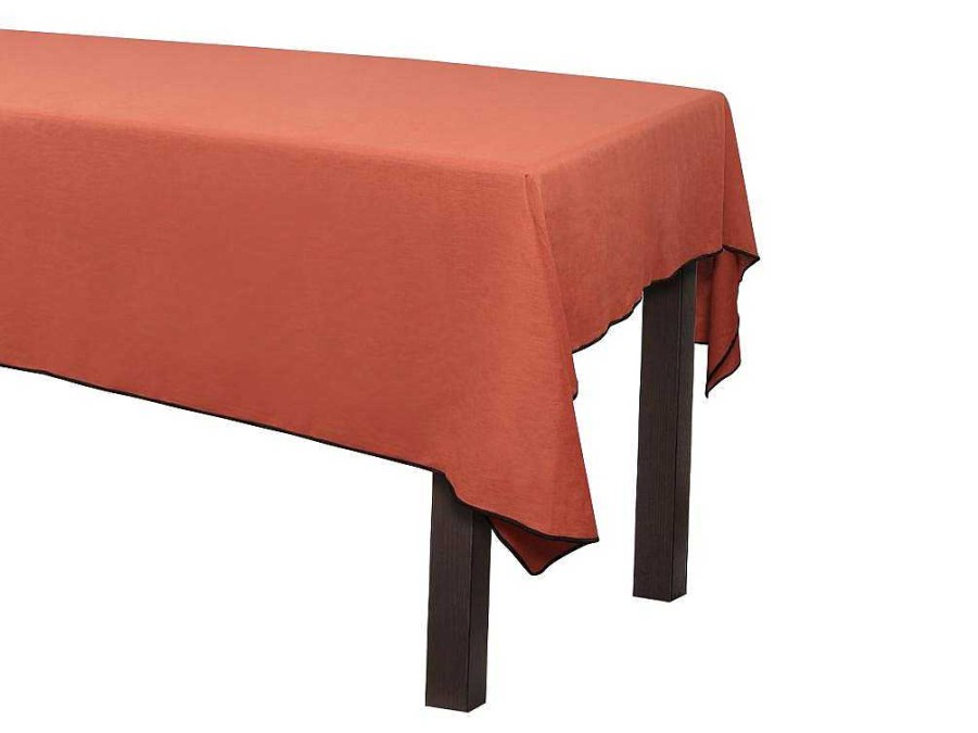 Texteis De Mesa | OZAIA Conjunto Toalha + 4 Guardanapos De Mesa Em Linho E Algodao, Borda Preta, Terracota, 170 X 250 Cm - Borina