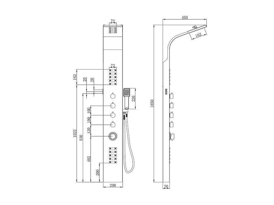 Coluna De Duche | Shower & Design Coluna De Duche Hidromassagem Termostatica Com Leds Felicita - 20 X 165 Cm - Prateada