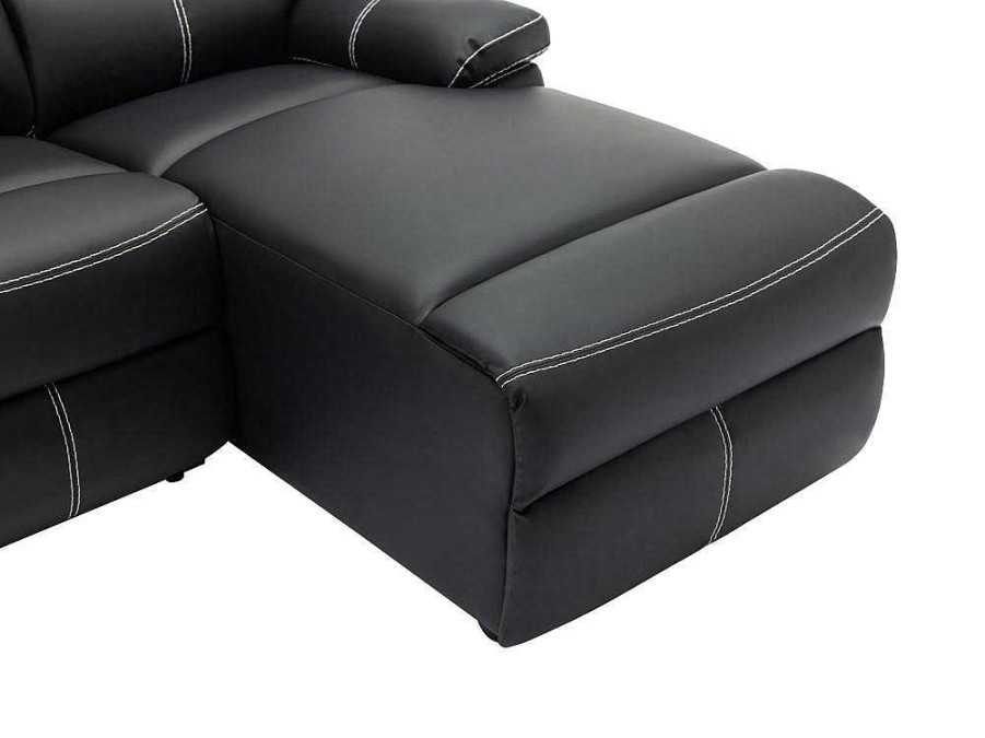 Sofa De Relaxamento Manual | Vente-unique Sofa De Canto Direito Articulado Pele Sintetica Preto - Canby