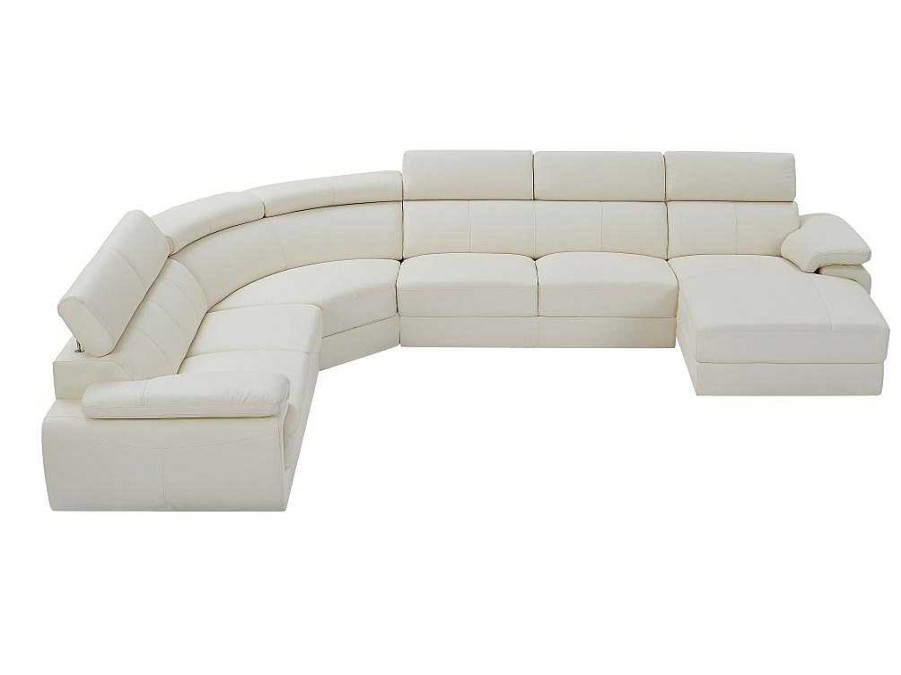 Sofa | Vente-unique Grande Sofa De Canto Panoramico 7 Lugares Em Pele Branco - Canto Direito - Elevanto