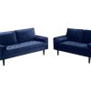 Conjunto De Sofa | Vente-unique Sofa 3+2 Lugares Em Veludo Azul Escuro - Fleuet