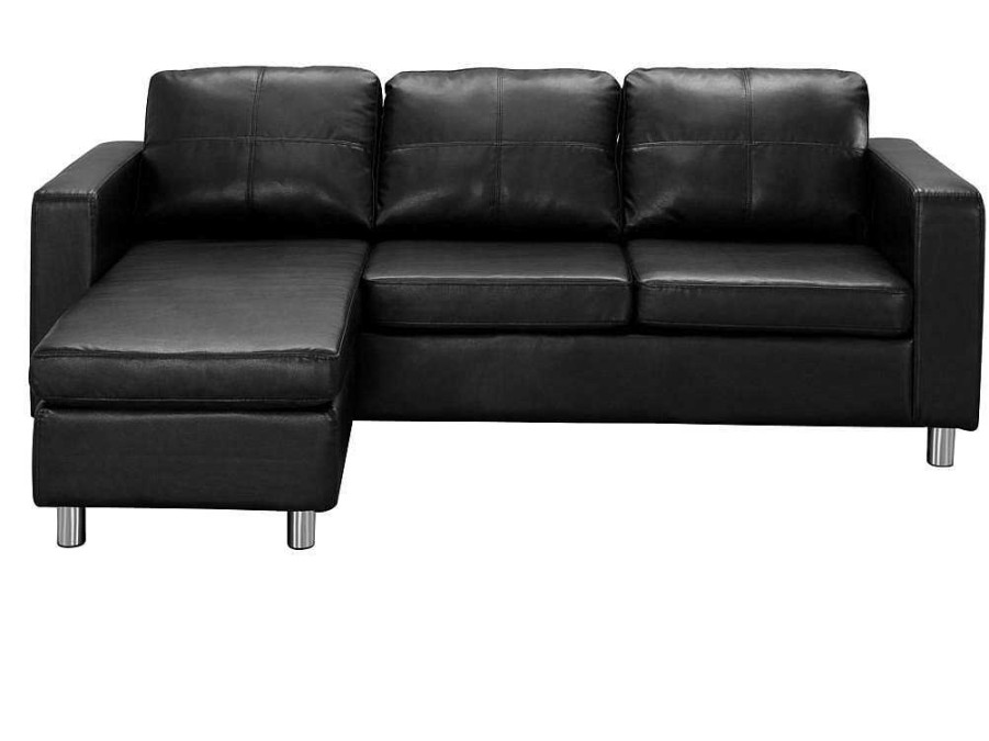 Sofa Em Pele Sintetica | Vente-unique Sofa De Canto Reversivel Em Pele Sintetica Preto - Ackley