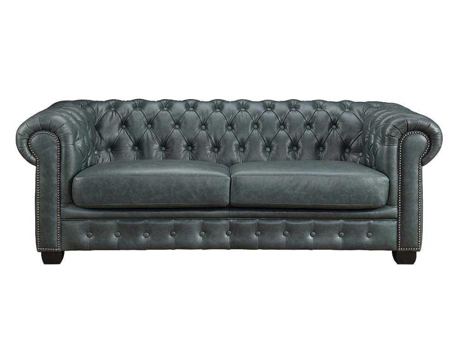 Promocoes Sofas & Poltronas | LINEA SOFA Sofa Chesterfield 3 Lugares Brenton 100% Pele De Bufalo Superior Cor Verde-Acinzentado