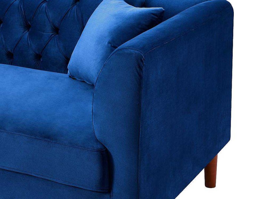 Sofa Em Tecido | Vente-unique Sofa Chesterfield De 3 Lugares Em Veludo Azul-Escuro - Arsene