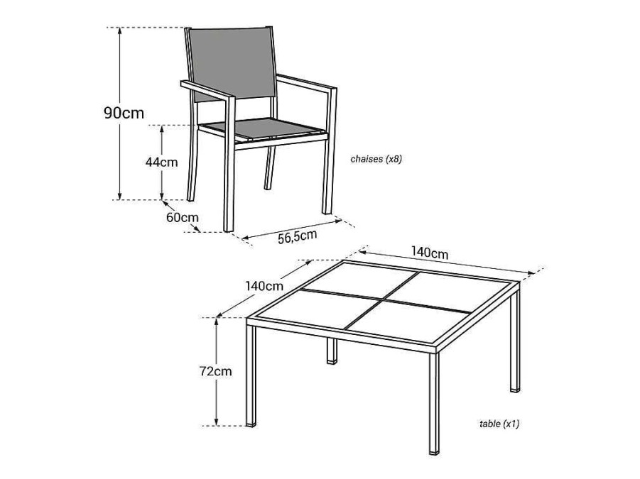 Conjunto Mesa E Cadeiras De Jardim | Happy Garden Cagliari Conjunto De Moveis De Jardim Em Cinzento Textileno 8 Lugares - Aluminio Branco