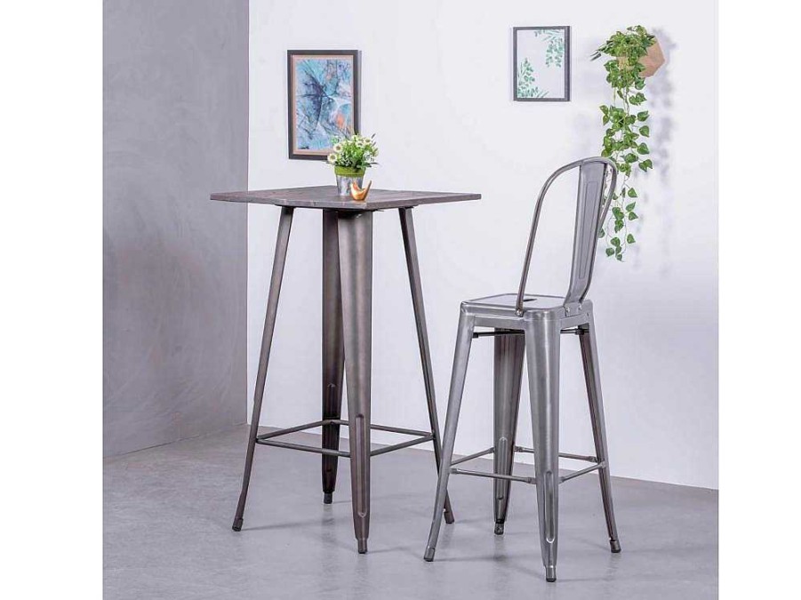 Bancos De Bar | Vente-unique Banqueta Industrial Em Aco Metalizado Com Encosto Alto (76Cm) - Bistro - Metal