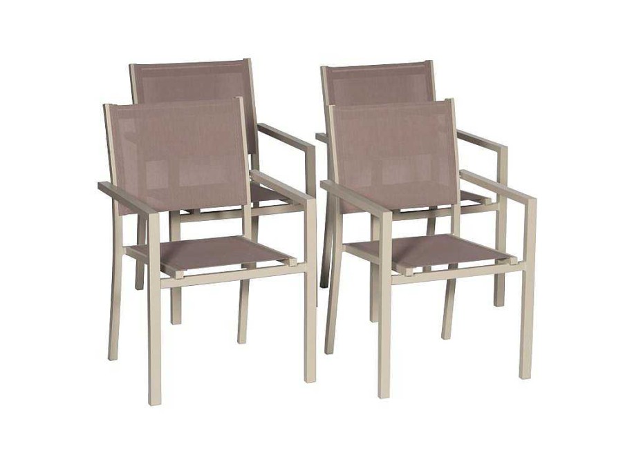 Conjunto Mesa E Cadeiras De Jardim | Happy Garden Conjunto De 4 Cadeiras De Aluminio Em Tons - Textilene Taupe