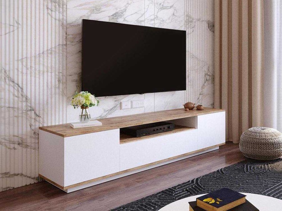 Movel De Tv | Vente-unique Movel De Tv Com 3 Portas E 1 Nicho Branco E Natural - Lotula