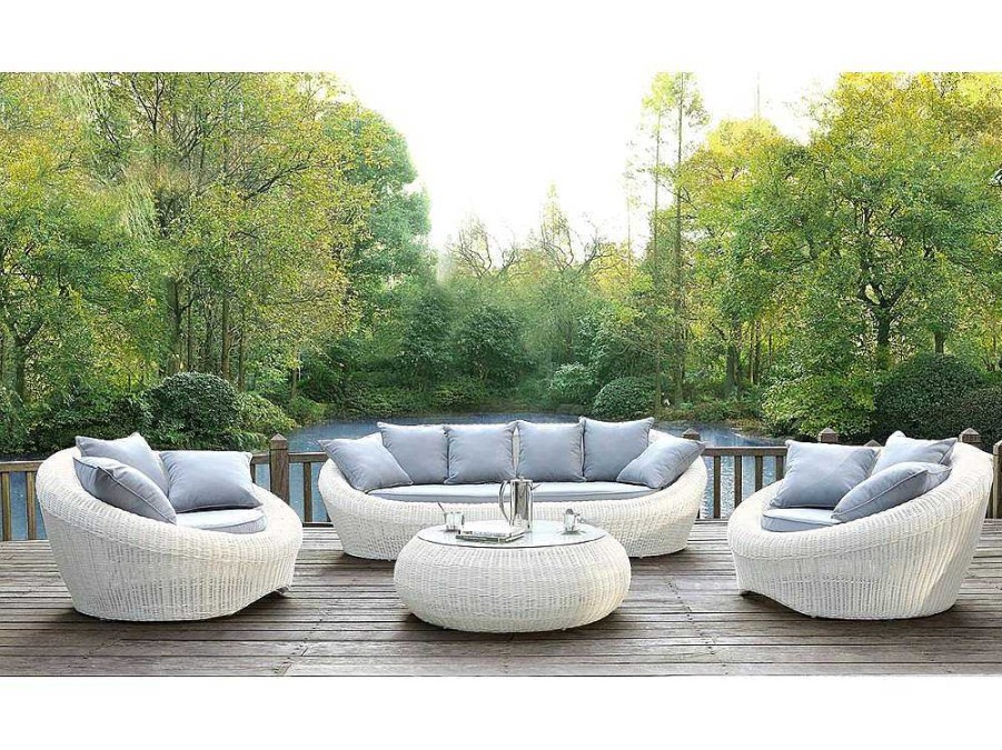 Conjunto Relax De Jardim | MYLIA Mobiliario De Jardim Em Resina Entrancada Cru: Sofa, 2 Cadeiroes E Mesa De Centro - Whiteheaven