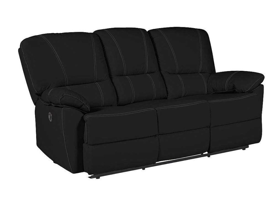 Sofa De Relaxamento Eletrico | Vente-unique Sofa De 3 Lugares Relax Eletrico Em Pele Preto - Marcis