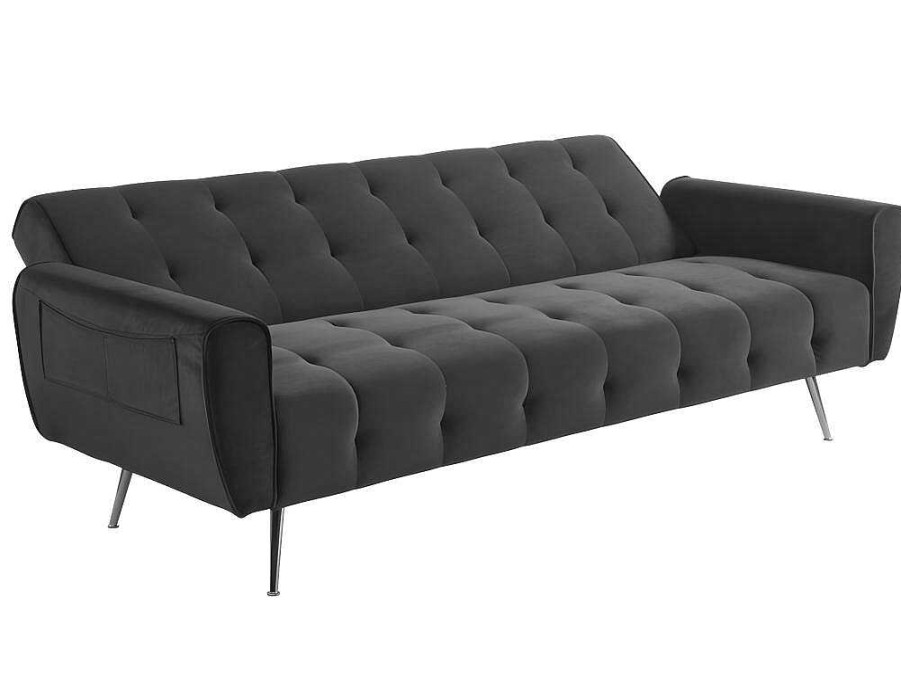 Sofa Cama Clic-Clac E Dobravel | Vente-unique Sofa Cama Clic Calc De 3 Lugares Em Veludo Verde Abeto - Polani