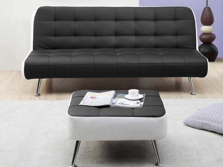 Sofa Cama Clic-Clac E Dobravel | Vente-unique Sofa Cama Clic Clac E Pufe De Pele Sintetica Preto - Murni