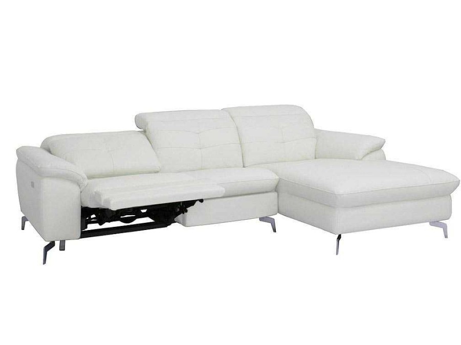 Sofa De Relaxamento Eletrico | Vente-unique Sofa De Canto Direito Relax Eletrico Em Pele De Bufalo Branco - Lismore