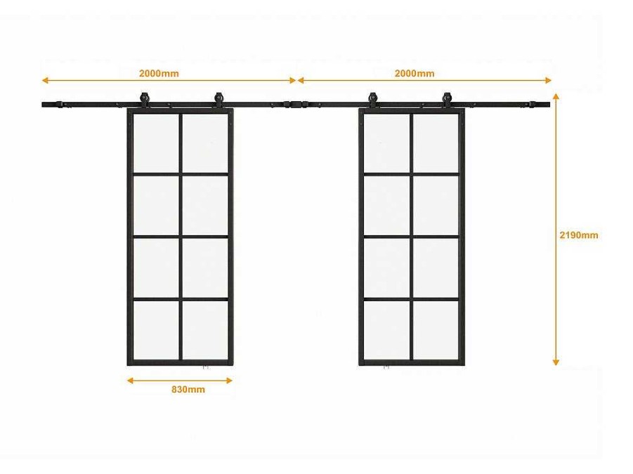 Porta De Correr | Vente-unique Porta De Correr Dupla Em Aplique Em Aluminio E Vidro Temperado Fosco - 2 X A205 X L83 Cm - Wilden