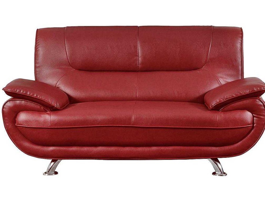 Sofa Em Pele Sintetica | Vente-unique Sofa De 2 Lugares Em Pele Sintetica Vermelho - Nigel