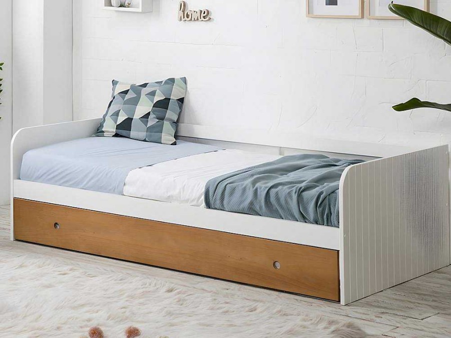 Cama Dupla | Vente-unique Cama Dupla Banco 2X90X190 Cm Mdf Branco E Cerejeira + Colchoes - Juliette