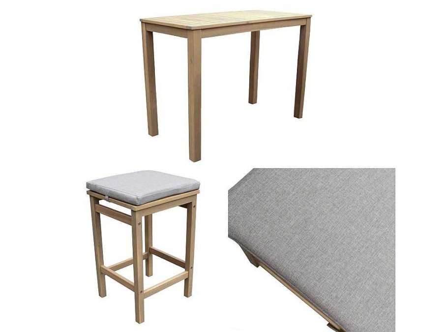 Conjunto Mesa E Cadeiras De Jardim | Happy Garden Aruba Mesa De Pe De 4 Lugares Em Acacia - Almofadas De Areia