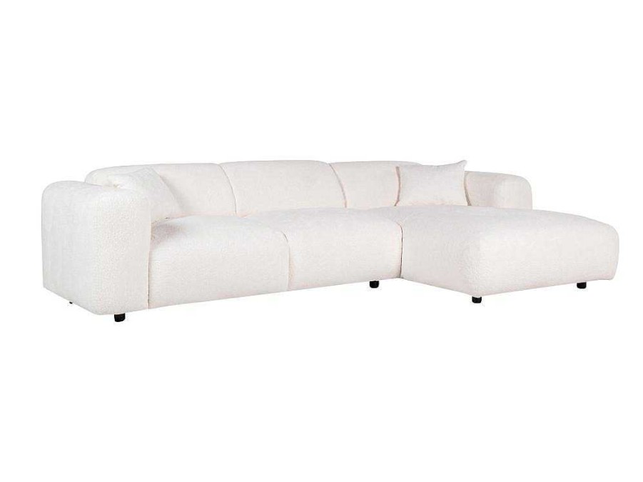 Sofa De Canto | Maison Céphy Grande Sofa De Canto Direito Em Tecido Boucle Branco - Pogni