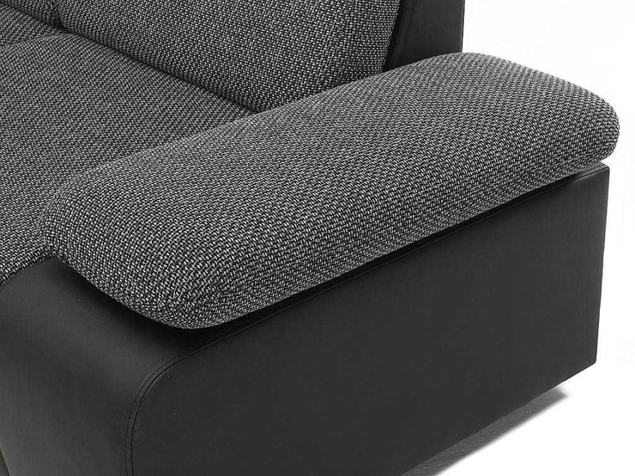 Sofa Em Pele Sintetica | Vente-unique Sofa De Canto Modular Com Arrumacao Em Tecido E Pele Sintetica Bicolor Cinzento Escuro E Preto - Rabelais