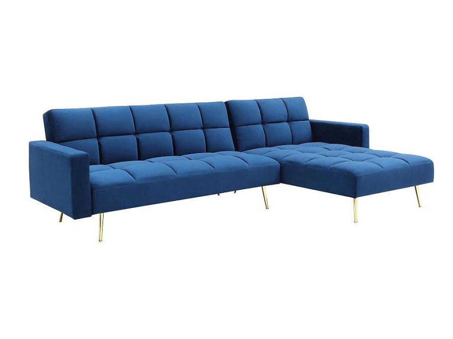 Sofa Cama Clic-Clac E Dobravel | Vente-unique Sofa De Canto Convertivel Reversivel Clic-Clac Em Veludo Azul-Real - Nieto