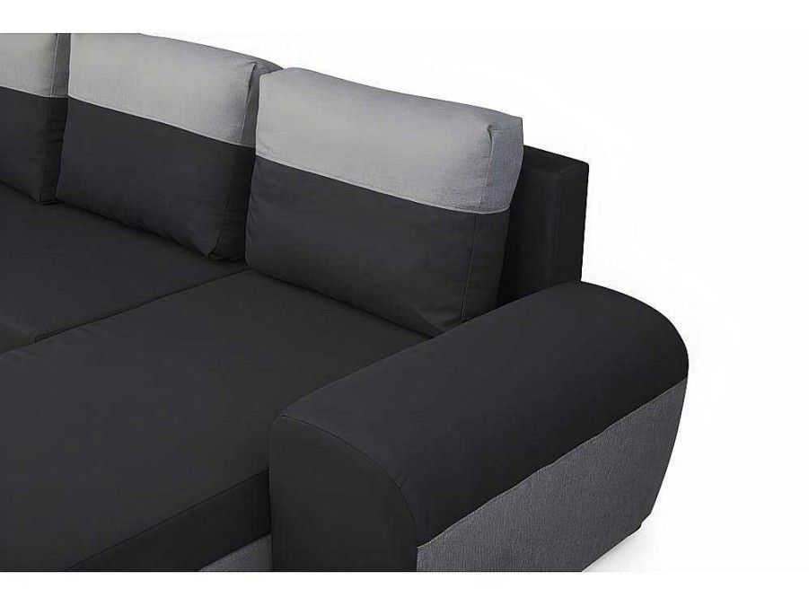 Sofa De 4 Lugares | Vente-unique Sofa De Canto Convertivel Em Cama E Reversivel Em Tecido Bicolor Preto E Cinzento Claro - Gaby