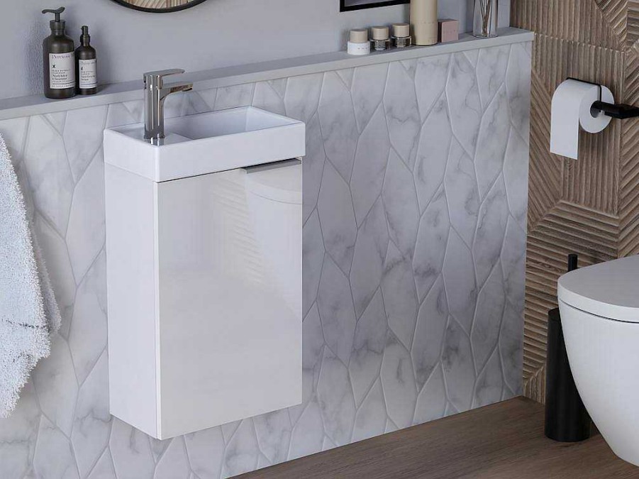 Movel De Wc | Vente-unique Armario Com Lavatorio Suspenso Taho - Branco