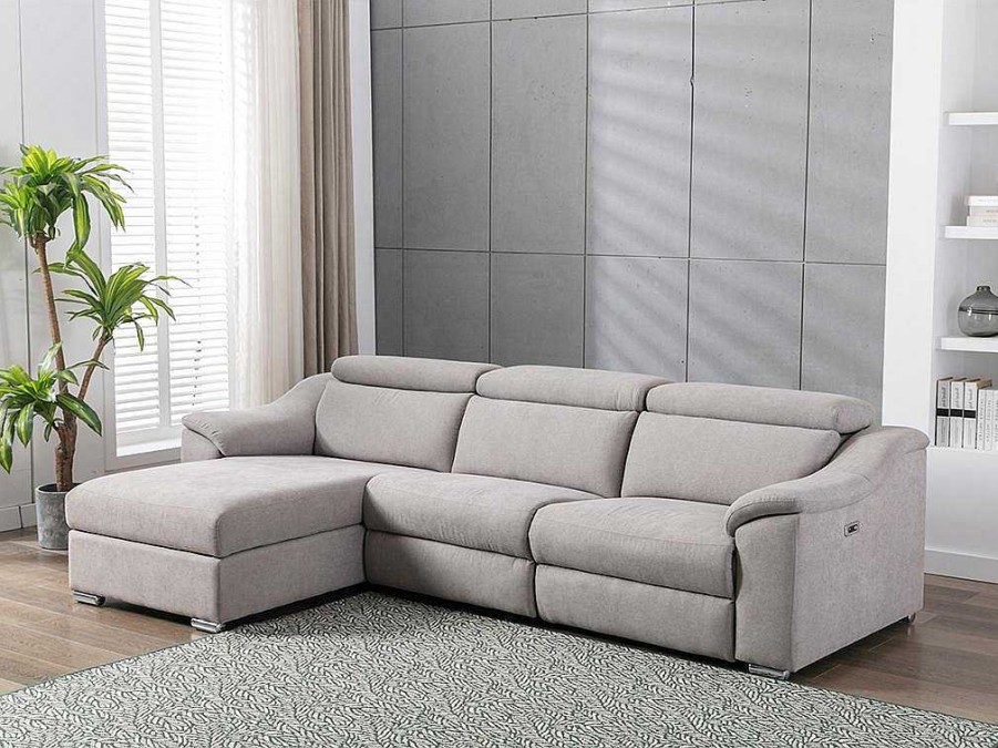 Sofa De Relaxamento Eletrico | Vente-unique Sofa De Canto Articulado Em Tecido Cor Cinza-Claro De Canto Esquerdo - Pedrera