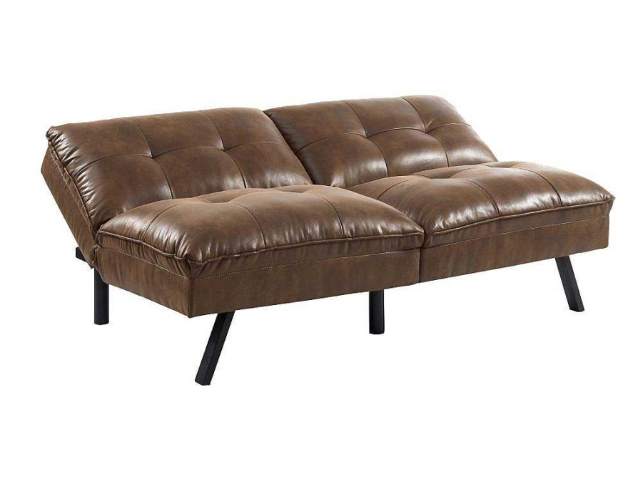 Sofa Cama Clic-Clac E Dobravel | Vente-unique Sofa Cama Clic Clac De 3 Lugares Em Microfibra Envelhecida Castanho - Pegula