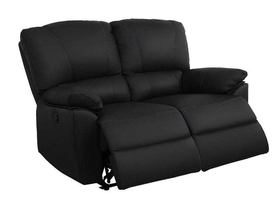 Sofa De Relaxamento Eletrico | Vente-unique Sofa De 2 Lugares Relax Eletrico Em Pele Preto - Marcis